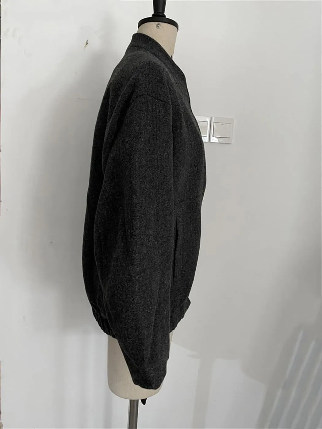 Women Wool Blends Bombers Jackets Button Closure Long Sleeve Coat Spring Autumn Casual Loose Solid Outerwear