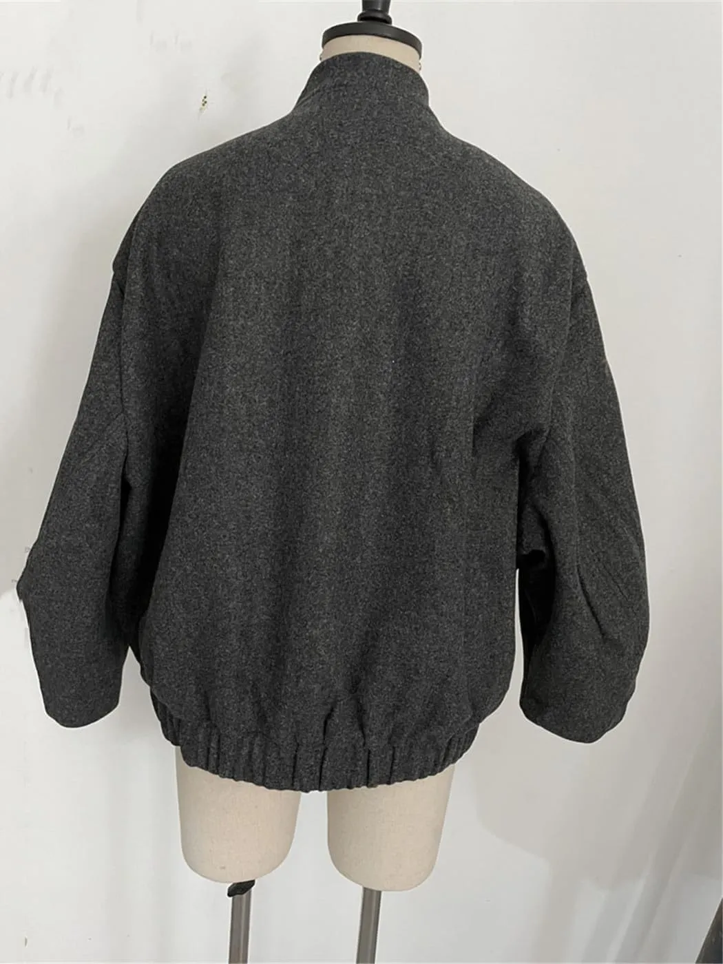 Women Wool Blends Bombers Jackets Button Closure Long Sleeve Coat Spring Autumn Casual Loose Solid Outerwear
