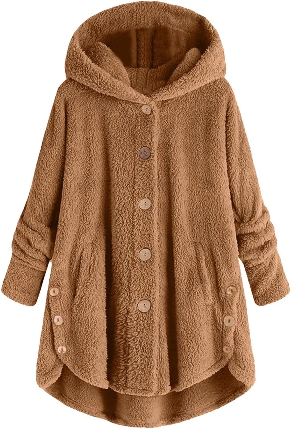 Women's Fleece Jackets Button Down Fuzzy Sherpa Lined Hooded Cardigans Jacket Casual Open Front Warm Plush Outwear