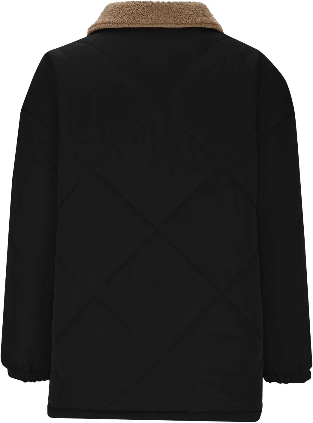Womens Quilted Jackets Lightweight Fashion Fur Lapel Zip Button Long Sleeve Puffer Down Winter Warm Casual Jacket