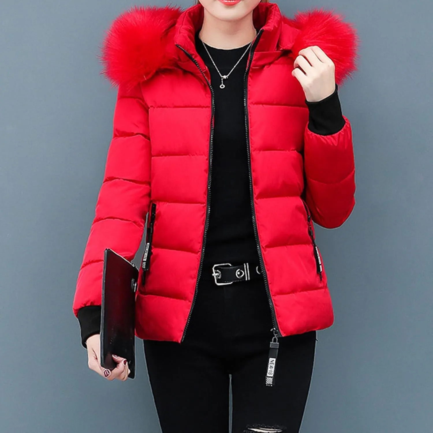 Women's Winter Puffer Coat Hooded Windproof Winter Coat with Recycled Insulation Winter Slim Short Hooded Warm White
