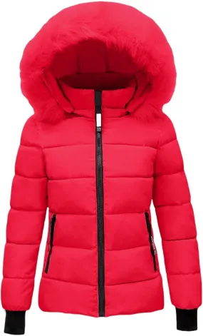 Women's Winter Puffer Coat Hooded Windproof Winter Coat with Recycled Insulation Winter Slim Short Hooded Warm White