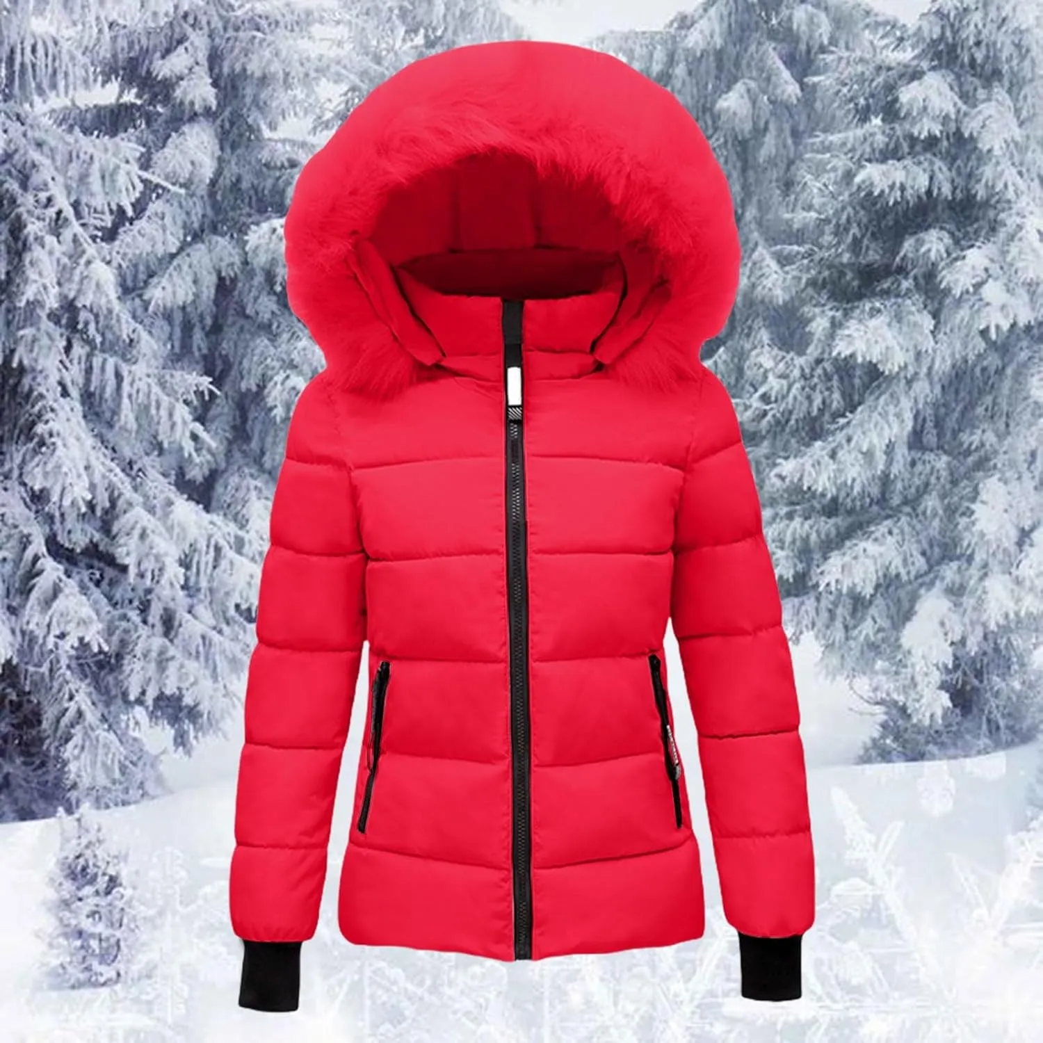 Women's Winter Puffer Coat Hooded Windproof Winter Coat with Recycled Insulation Winter Slim Short Hooded Warm White