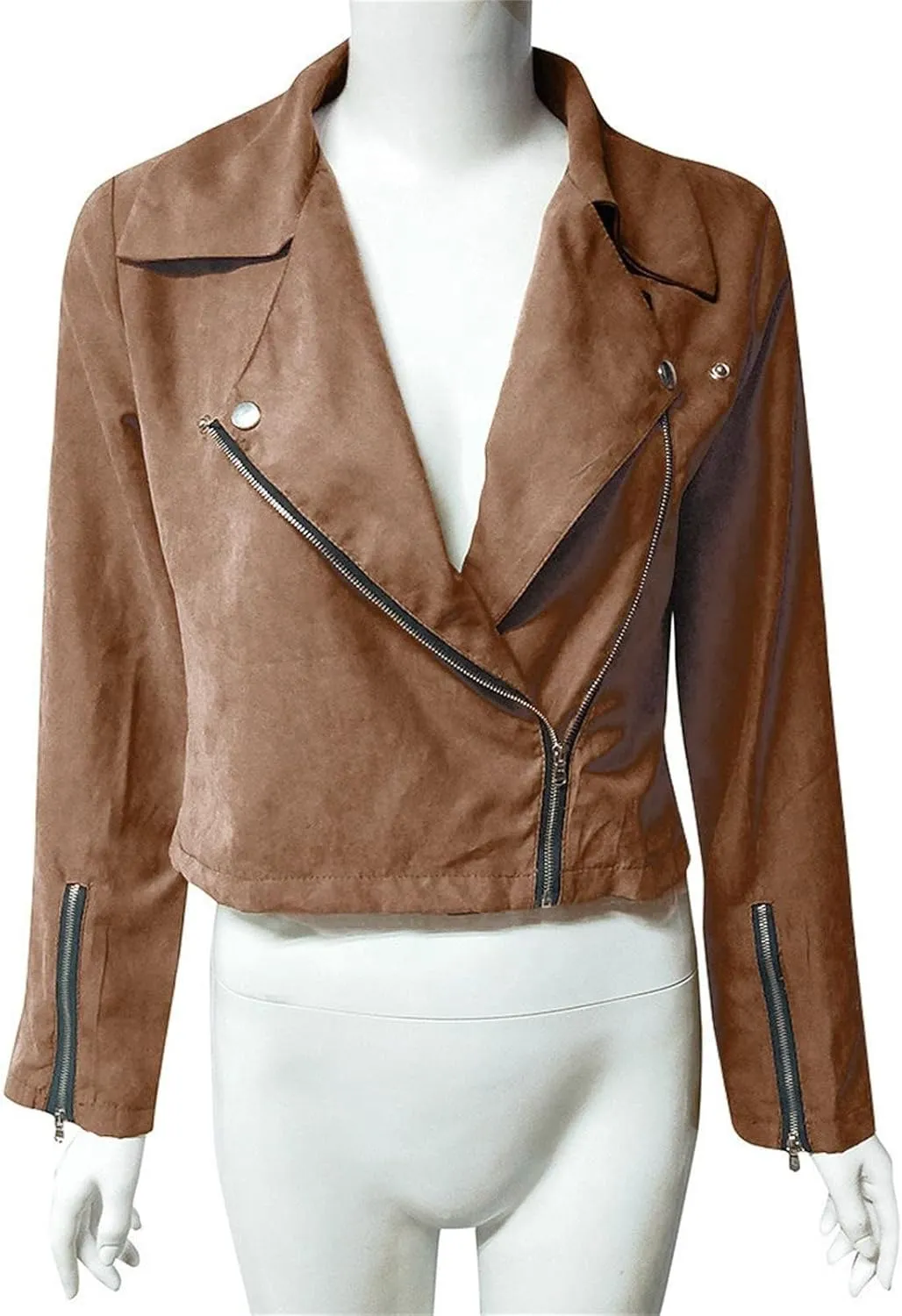 Zip Up Jacket for Women Long Sleeve Notched Lapel Plus Size Motorcycle Coats Fall Winter Y2K Cool Jacket S-5XL