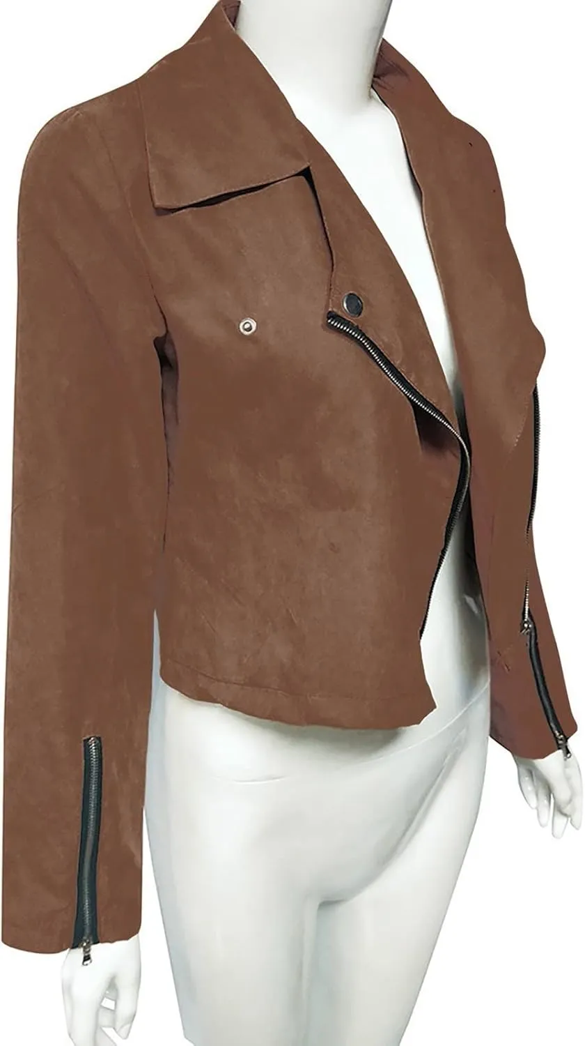 Zip Up Jacket for Women Long Sleeve Notched Lapel Plus Size Motorcycle Coats Fall Winter Y2K Cool Jacket S-5XL