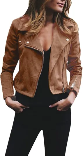 Zip Up Jacket for Women Long Sleeve Notched Lapel Plus Size Motorcycle Coats Fall Winter Y2K Cool Jacket S-5XL