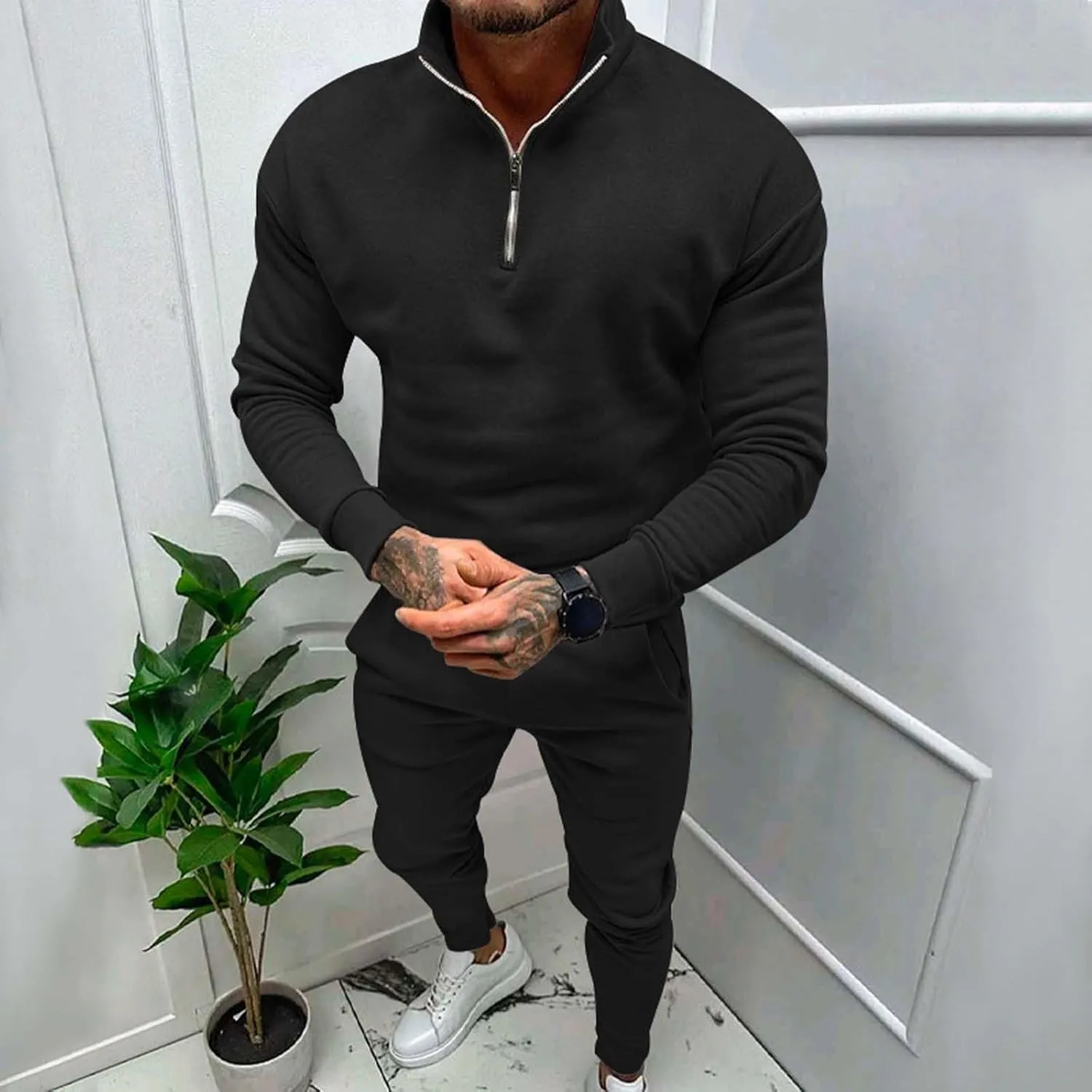 ZYXTIM Men's Polo Sweatsuit Sets Long Sleeve 2 Piece Outfits with Jogger Pants Fleece Slim Fit Workout Tracksuit Casual Set