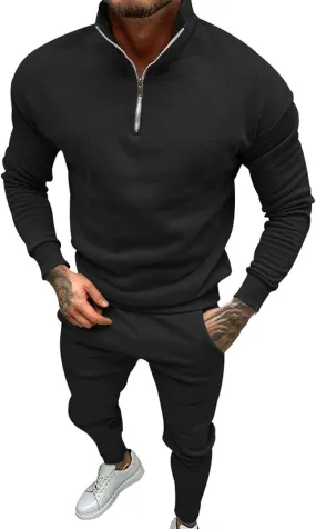 ZYXTIM Men's Polo Sweatsuit Sets Long Sleeve 2 Piece Outfits with Jogger Pants Fleece Slim Fit Workout Tracksuit Casual Set